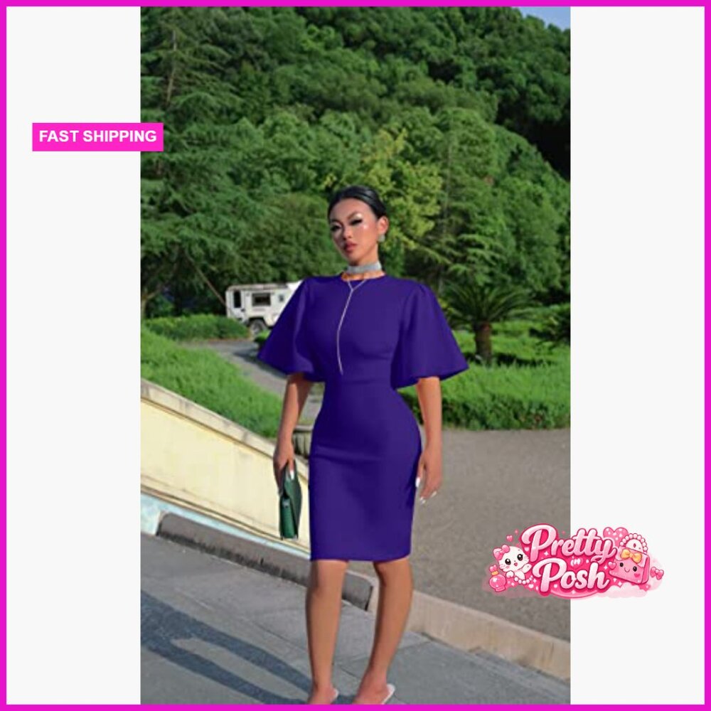 Polyester Spandex Bodycon Ruffle Flared Short Sle… - image 2